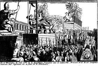 Engraving by an anonymous artist: Execution of Jacques Pierre Brissot and other subversives. (1793)