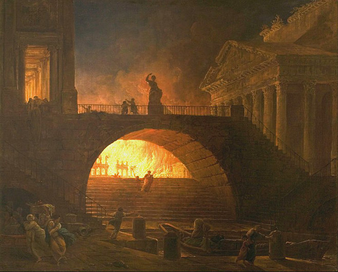 Hubert Rober's 'The Fire of Rome/Incendie à Rome.' (1785) via Wikipedia, used w/o permission.