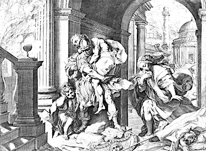 Agostino Carracci's 'Aeneas and his family fleeing Troy.' (1595)
