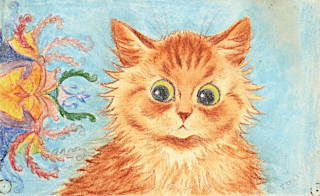 Louis William Wain's (1860-1939) 'A curious cat.' Originally a gift from the artist to Ernest Ralph, Wain's barber in Napsbury. (ca. 1930)