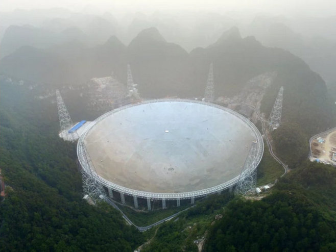 China's Five-hundred-meter Aperture Spherical radio Telescope, in Guizhou province.