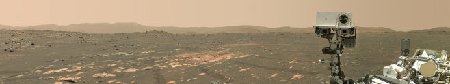NASA/JPL-Caltech/MSSS's image: a Perseverance Mars rover selfie made from 62 individual images taken by a camera at the end of the rover's robotic arm, later stitched together. (April 6, 2021) from NASA, used w/o permission.
