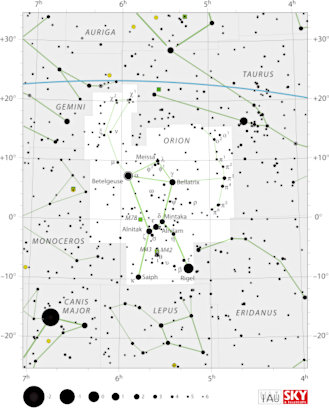 IAU, Sky and Telescope magazine; Roger Sinnott, Rick Fienberg's sky chart: the constellation Orion.