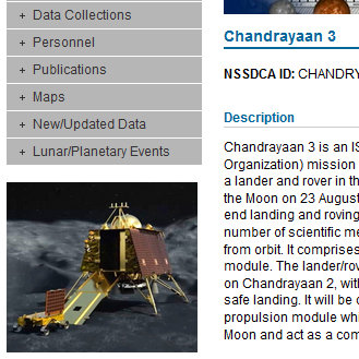 Screenshot detail, NASA Space Science Data Coordinated Archive: Chandrayaan 3; NSSDCA ID: CHANDRYN3. Image credit: ISRO. (August 22, 2023)