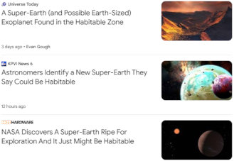 Results from Google News search: 'exoplanet habitable'. (February 5, 2024)