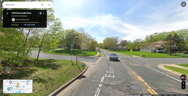 Google Street View: Burnsville, Minnesota, East Burnsville Parkway, near Highway 77. (May 2023)