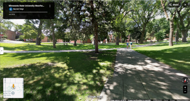 Barrett Voight via Google Street View; Minnesota State University Moorhead campus, looking toward MacLean Hall. (July 2016)