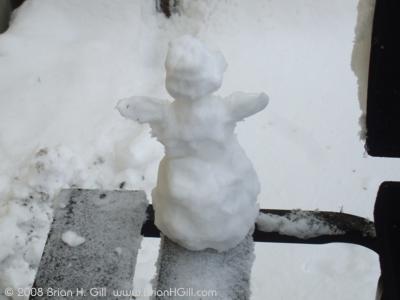Small snowman in Sauk Centre, Minnesota.