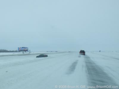 car in the median, I29, North Dakota
