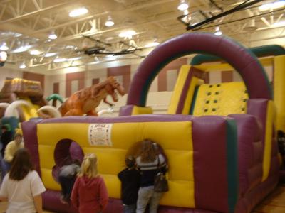 Kids enter an inflatable fun-run. Family Fun Day, Sauk Centre