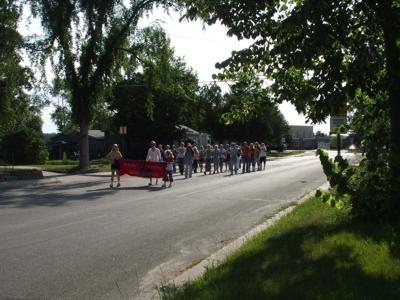 Sauk Centre High School band, practicing their march in Sauk Centre, Minnesota
