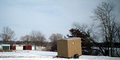 Ice fishing houses: back on land at the end of the season