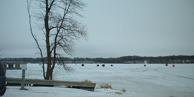 Ice fishing houses on Sauk Lake, Sauk Centre