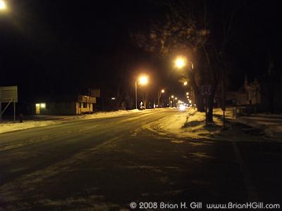 Main Street at night, Sauk Centre, Minnesota.