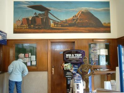 Old-time harvest painting in Sauk Centre post office, Minnesota