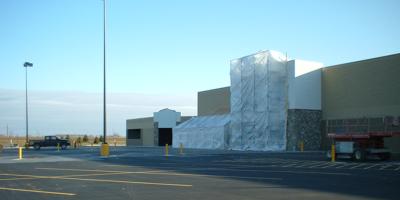 Plastic-wrapped Wal-Mart entrance in Sauk Centre