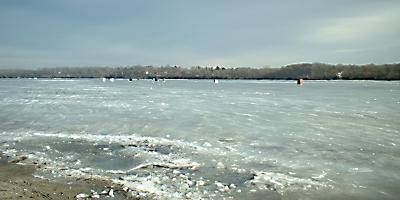 Thin-ice fishing on Sauk Lake
