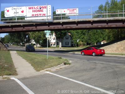 Welcome Home Justin: sign, Sauk Centre, Minnesota