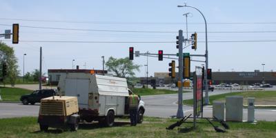 Sauk Centre's 3rd traffic lights: maintenance continues